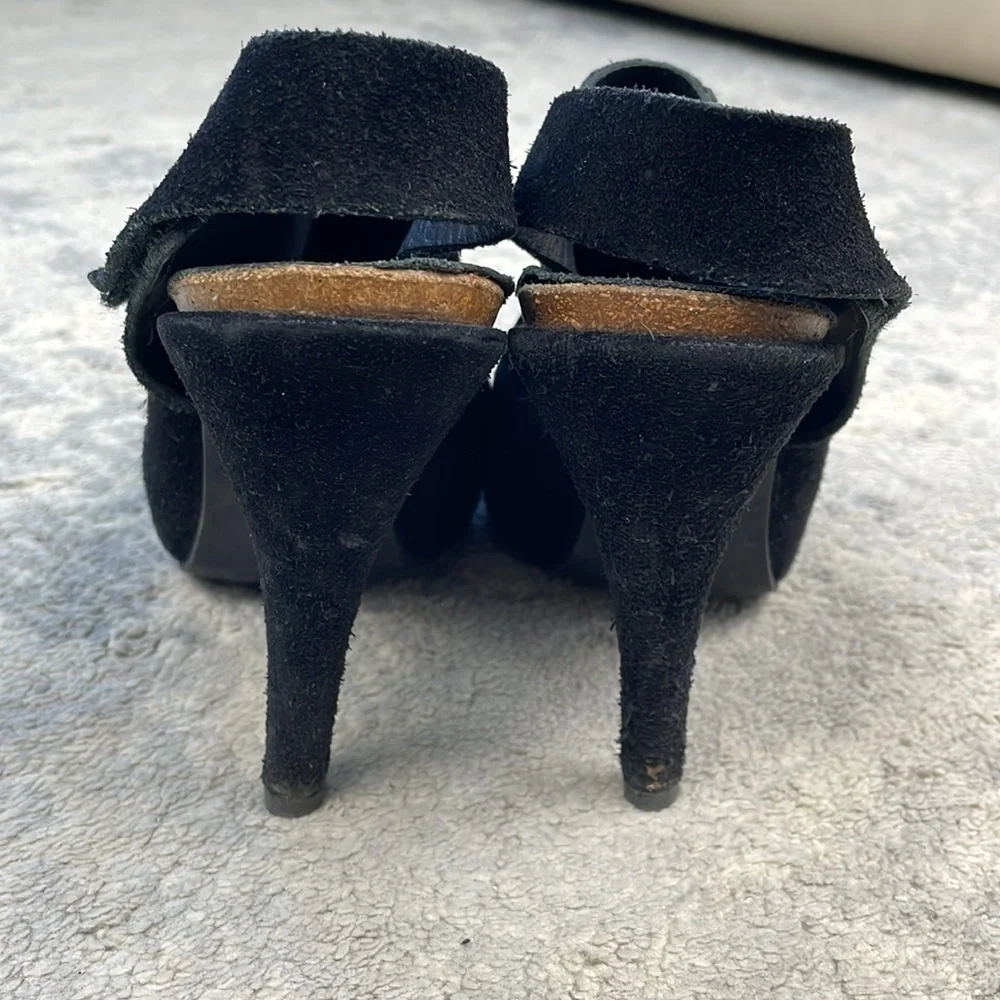 Pedro Garcia Paola Suede Peeptoe Slingback Platform Heels Black Sz 40